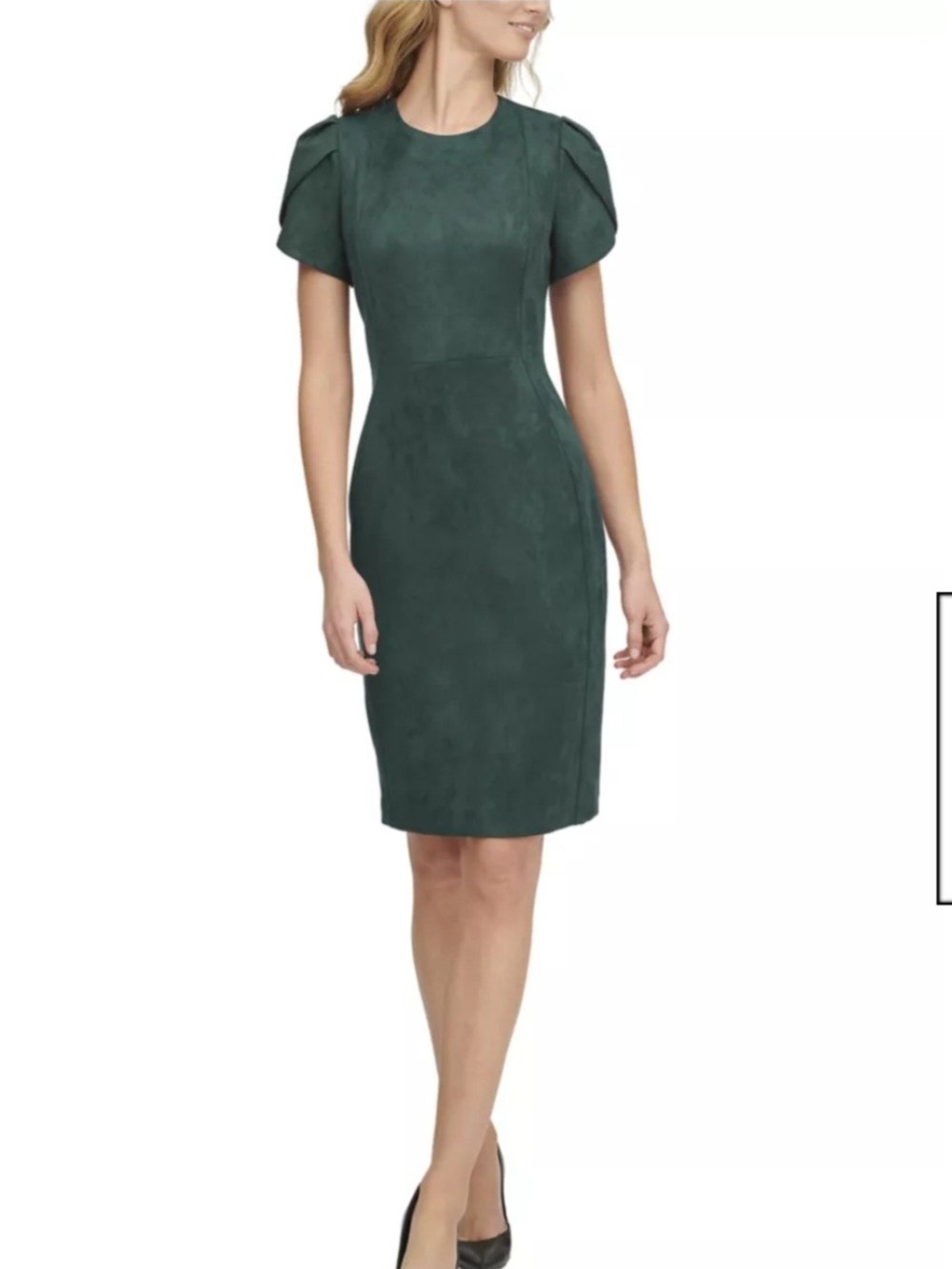 Calvin Klein Forest Green Short-Sleeve Sheath Midi Dress